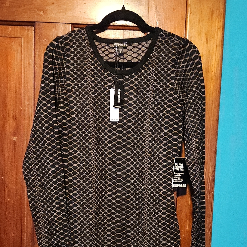 Express Black and Gold Long Sleeve Dress
